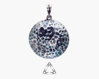 Rustic Sterling Silver Circle Pendant, Textured Geometric Design