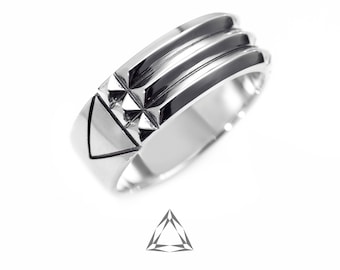 Atlantis sterlingzilveren ring, herenenergie, heilige geometrie