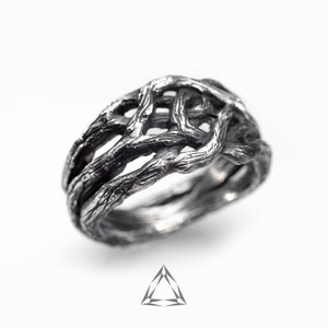 Sterling Silber verdrehter Zweig Ring, Baumrinde Ring, Zweig Ring, Wald Schmuck, Natur Ring, Yggdrasil Ring Baum des Lebens Bild 1