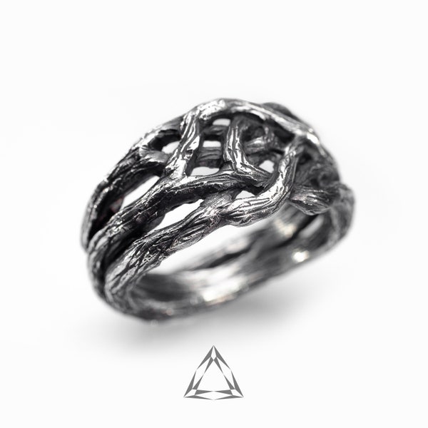 Sterling silver twisted twigs ring, Tree branch ring, Tree bark ring, Sprig Ring, Woodland jewelry, Nature ring, Yggdrasil ring Tree of Life