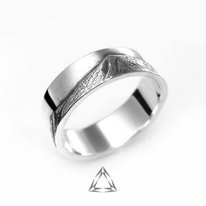 Promise ring for him, Mountain wedding band for men &quot;Tinker Mountain&quot; 925 Silver landscape ring, Nature ring, Outdoor jewelry, Hiking ring