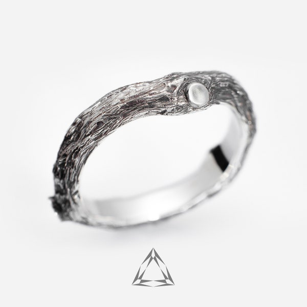 Wood texture tree branch ring, Silver twig ring, Tree bark ring, Sprig Ring, Woodland jewelry, Nature silver ring, Yggdrasil jewelry