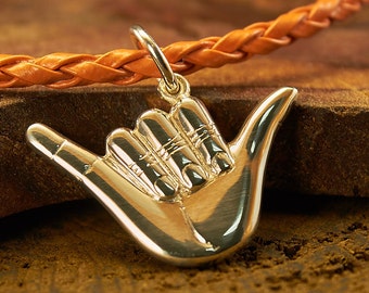 Sterling Silver Shaka Pendant, Hang Loose, Hawaiian Surf Jewelry