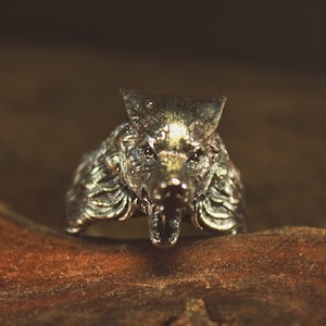 Handcrafted Wolf silver ring, Animal Ring, Wolf Head Ring, Men Ring, Oxidized Silver ring, Fenrir Ring, Rustic, Textured, Wolf Jewelry Gift