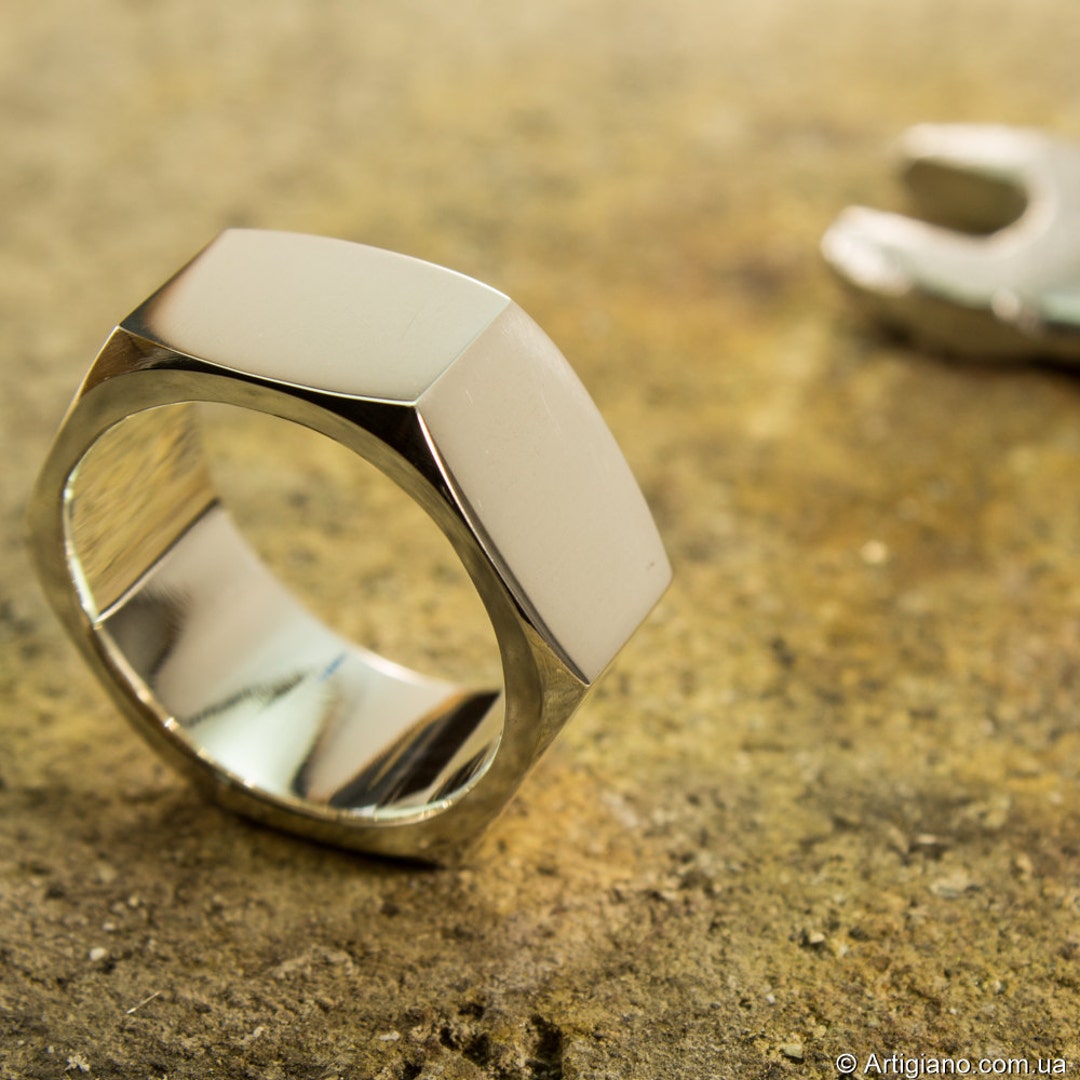 Sterling Silver Nut Ring, Unisex Industrial Band, Matte Texture - Etsy