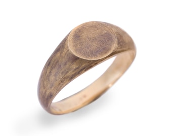 Handcrafted Bronze Signet Ring, Unisex Round Ring, Modernist Jewelry