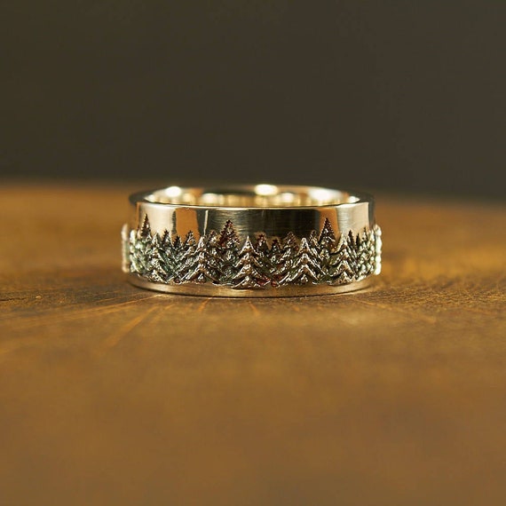 Sterling Silver Pine Tree Ring Forest Ring Tree Wedding | Etsy