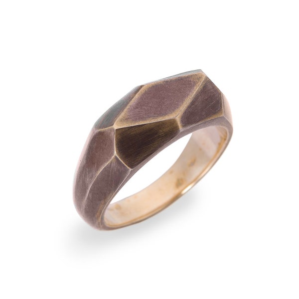 Bague à facettes, bague en bronze, bague en métal brut pour homme, chevalière brute, bague en bronze rustique, bague brutaliste brute, chevalière femme