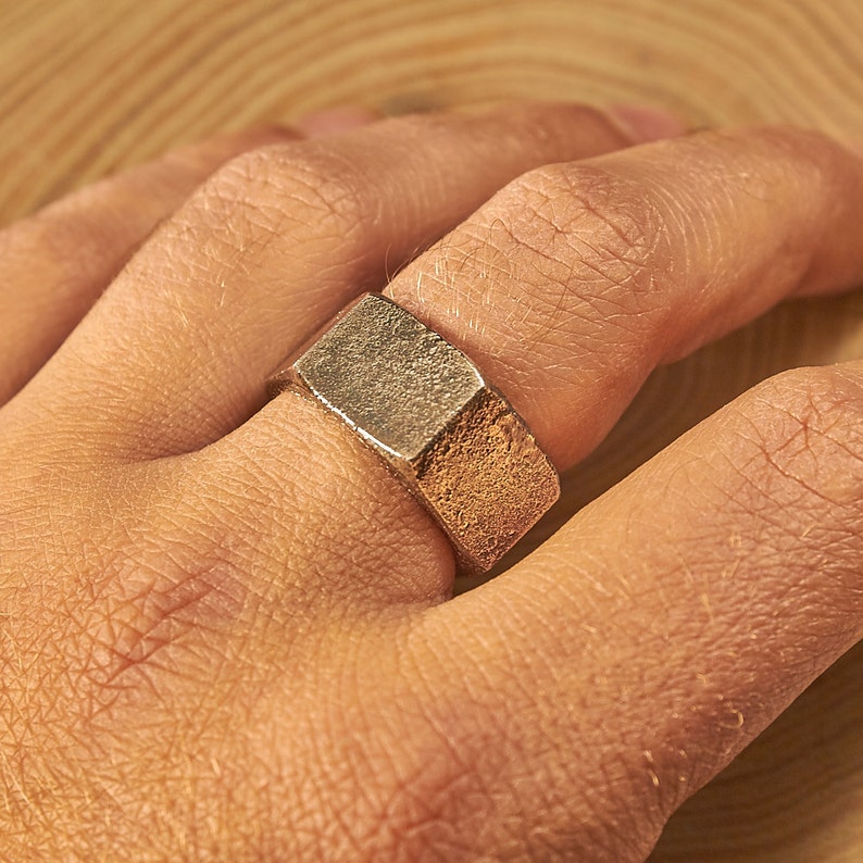 Silver ring Screw Nut screwnut melted texture scorched Etsy