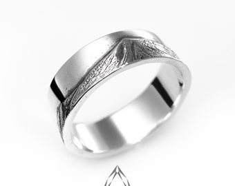 Anillo de plata de ley con paisaje de montaña, joyería de senderismo