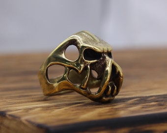 Handmade Brass Skull Ring, Rustic Unisex Jewelry