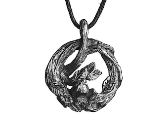 Sterling Silver Bird on Twig Pendant, Nature Jewelry