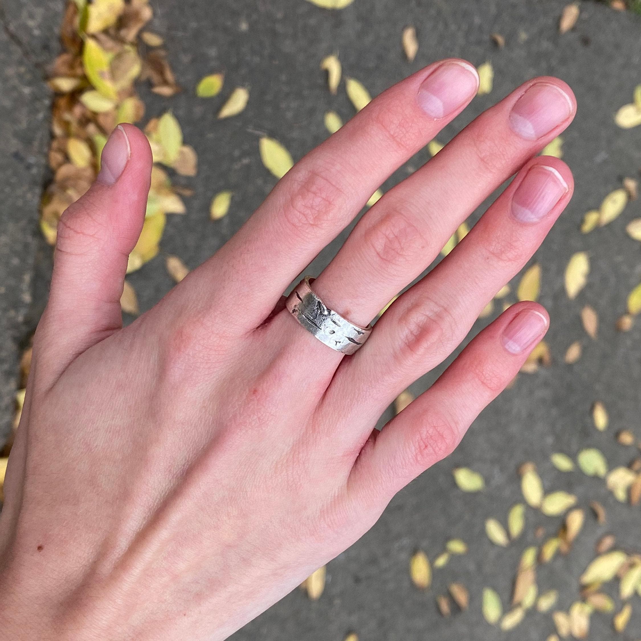 Unisex Sterling Silver Birch Bark Ring – Textured Tree Branch