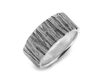 Fede nuziale in argento sterling con corteccia d'albero, anello ispirato alla natura