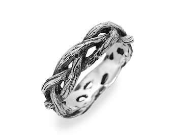 925 Silver Braided Branches Ring, Twisted Wedding Ring, Braided