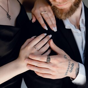 Minimalist Sterling Silver Nut Ring, Cubic Zirconia Inlay, Unisex Geometry image 4