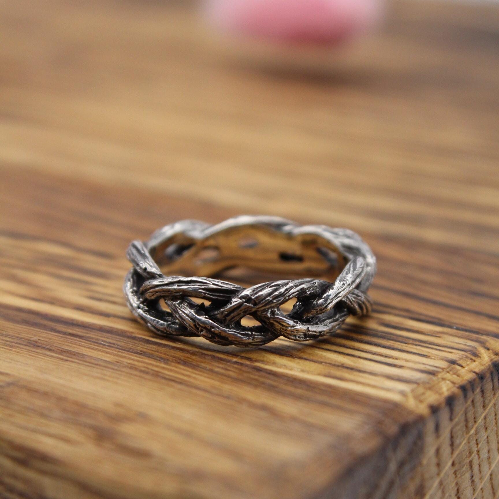 Braided Twig Sterling Silver Wedding Ring, Nature Jewelry - Etsy
