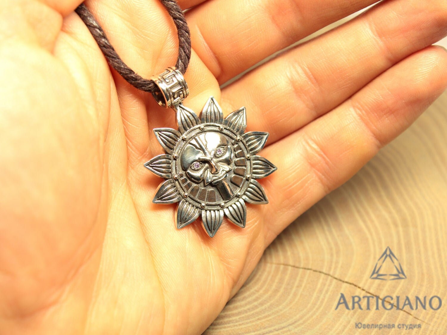 Sterling silver sun pendant necklace Gemstone eyes Sun Etsy
