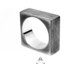 Sterling Silver Square Band Ring, Unisex Geometric Jewelry