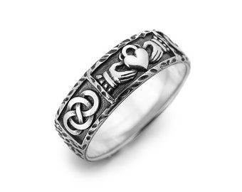 Mens promise ring, Silver ring, Mens claddagh ring, Mens wedding band, Celtic promise ring, Celtic knot ring, Friendship gift, Irish jewelry