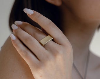 Square Brass Ring, Geometric Band, Unisex Jewelry