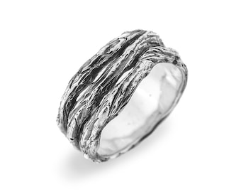Sterling Silver Tree Bark Wedding Band, Nature Inspired Ring