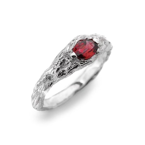 Gemstone tree branch engagement ring, Natural red garnet ring, Cubic zirconia ring engagement, 925 Silver engagement rings for women