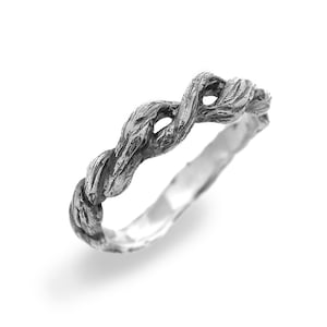 Silver branch ring, Nature inspired ring, Braided twig ring, Twig wedding band, Silver tree bark ring, Unique branch ring, His and Hers ring