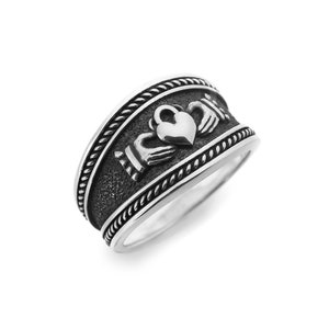 Bague celtique en argent sterling, bague Fede, bague mains coeur, bague Claddagh pour femme, large bande en argent, bague de promesse de Claddagh, bague d&#39;amitié