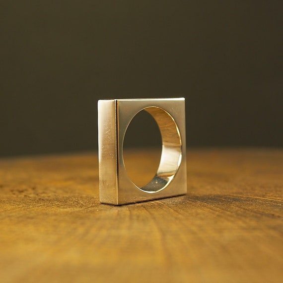 Sterling Silver Square Band Ring, Unisex Geometric Jewelry - Etsy