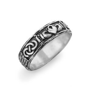 Celtic wedding band, Silver Claddagh ring, Silver band ring, Tree Bark ring, Nature Inspired ring, Rustic ring, His and Hers promise rings