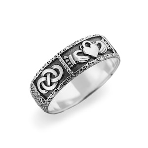 Silver Claddagh Ring, Mens promise ring, Mens celtic ring, Rustic wedding band, Celtic knot ring, Silver celtic ring, Celtic wedding ring