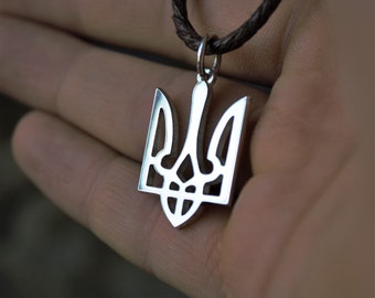 Sterling Silver Ukrainian Trident Pendant, Tryzub Necklace, Patriotic Gift