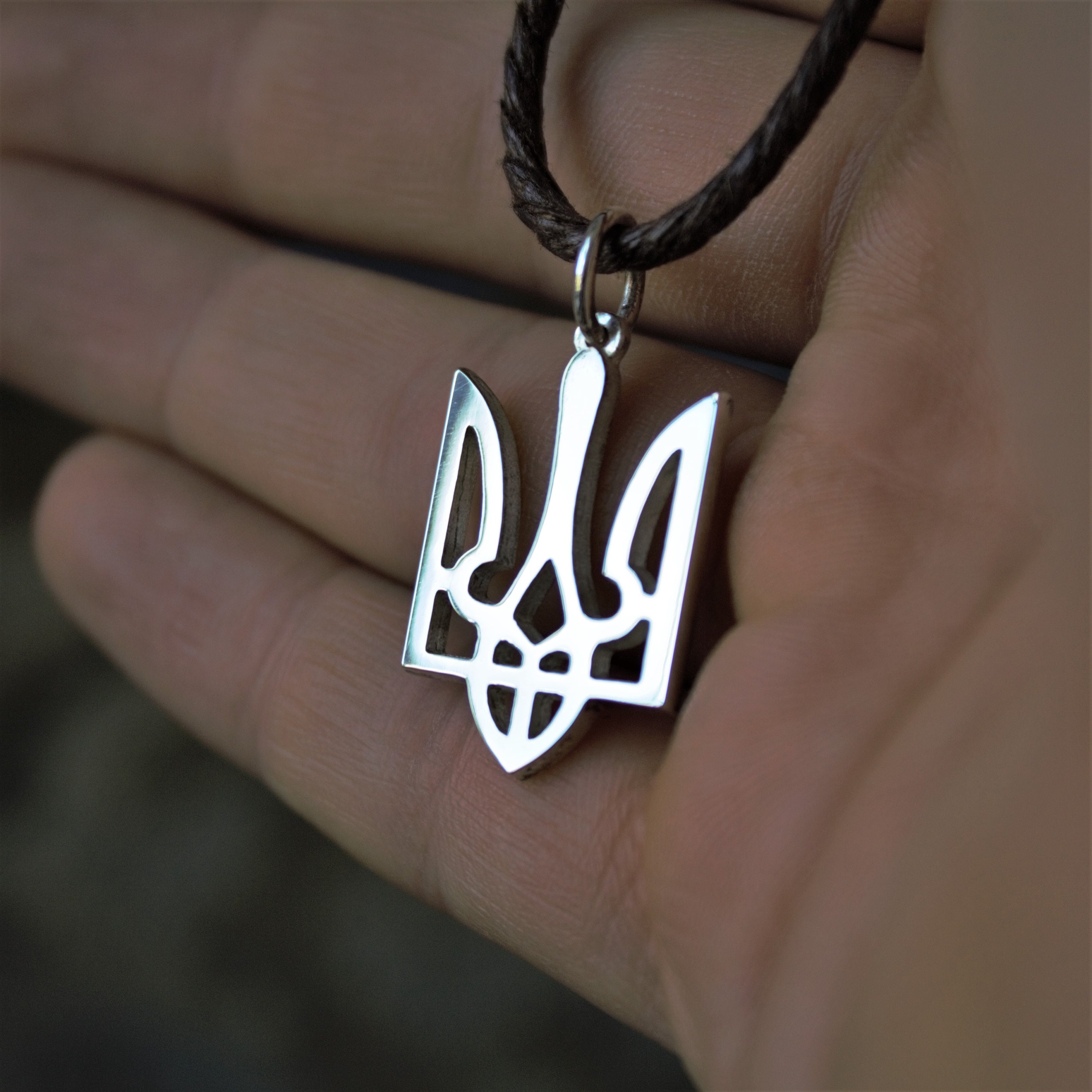 Sterling Silver Ukrainian Trident Pendant, Tryzub Necklace