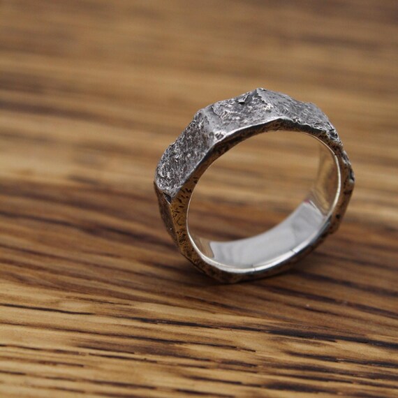 Rustic Sterling Silver Ring, Hammered Texture Wide Band - Etsy