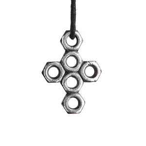 Geometric openwork silver cross pendant &quot;Screw Nut&quot;, Christian, Amulet, Industrial, Textured, Mechanic gifts for men, Silver pendant for men