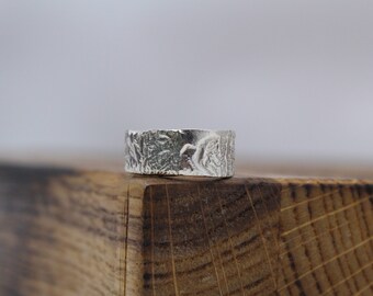 Oxidized Sterling Silver Rough Ring, Handmade Rustic Wedding Band