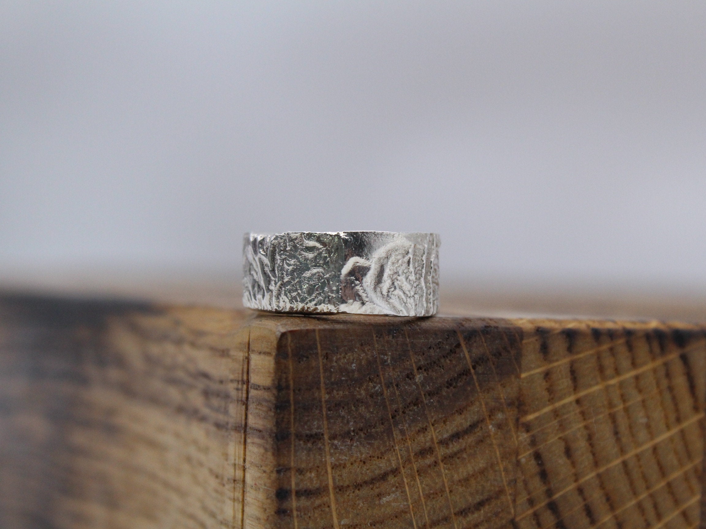 Oxidized Sterling Silver Rough Ring, Handmade Rustic Wedding Band