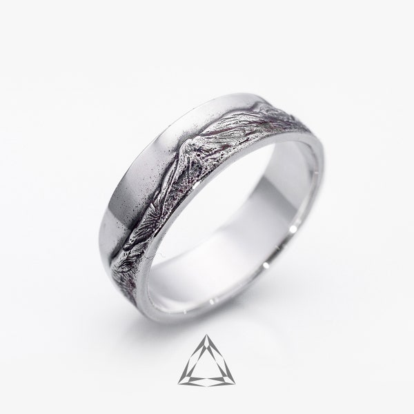 La Plata Mountains Silver Ring, Outdoor ring, Nature inspired, Mountain Ring, Wedding Band, Textured Landscape Ring, Mountain Lover Gift