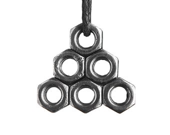 Honeycomb Sterling Silver Nut Pendant, Geometric Industrial Jewelry