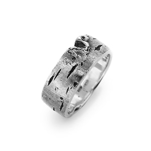 Unisex sterlingzilveren boomring &#39;Birch Bark&#39; - Ring boomtak, takje ring, getextureerde zilveren ring, brede zilveren ring, natuursieraden
