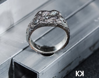 Handmade Sterling Silver Raw Ring, Rustic Geometric Jewelry