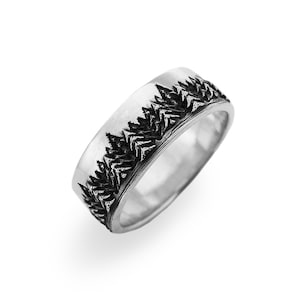 Sterling Silver Pine Tree Ring, Forest Ring, Nature ring, Tree Wedding Band, Forest jewelry, Woodland Ring, Promise ring for him