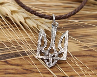 Sterling Silver Tryzub Pendant, Ukrainian Coat of Arms, Handmade