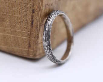 Sterling Silver Tree Bark Ring, Alternative Wedding Band
