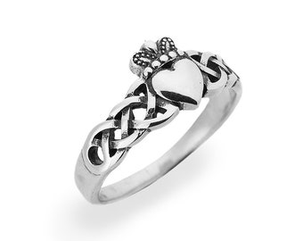 Sterling Silver Women Claddagh Ring, Celtic Knot Promise Engagement Ring, Friendship Ring, Ladies Irish Ring, Ring heart, Celtic Jewelry
