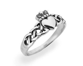 Sterling Silver Women Claddagh Ring, Celtic Knot Promise Engagement Ring, Friendship Ring, Ladies Irish Ring, Ring heart, Celtic Jewelry