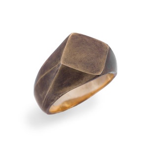 Men&#39;s bronze ring, Rhombus signet ring, Modernist ring, Industrial ring, Geometric ring, Handcrafted ring, Unique ring, Artisan jewelry