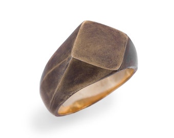 Men's bronze ring, Rhombus signet ring, Modernist ring, Industrial ring, Geometric ring, Handcrafted ring, Unique ring, Artisan jewelry