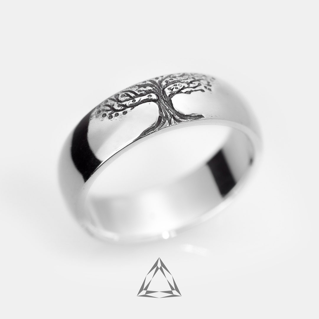 Sterling Silver Celtic Tree of Life Ring, Woodland Wedding Band (5mm ...